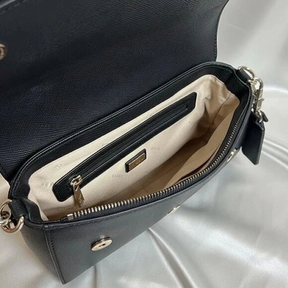 GUESS Purse Black Saffiano Faux Leather Logo Mini Handbag With Charms - Picture 3 of 6